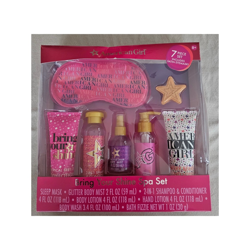 American Girl Bring Your Shine Spa Set 7 Piece Bath Body Gift Set Sleep Mask New